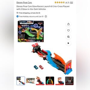 Disney Cars Glow Racers Launch and Criss Cross Track Playset with cars
